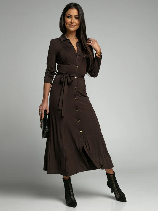 Long Chocolate Dress with Button Closure